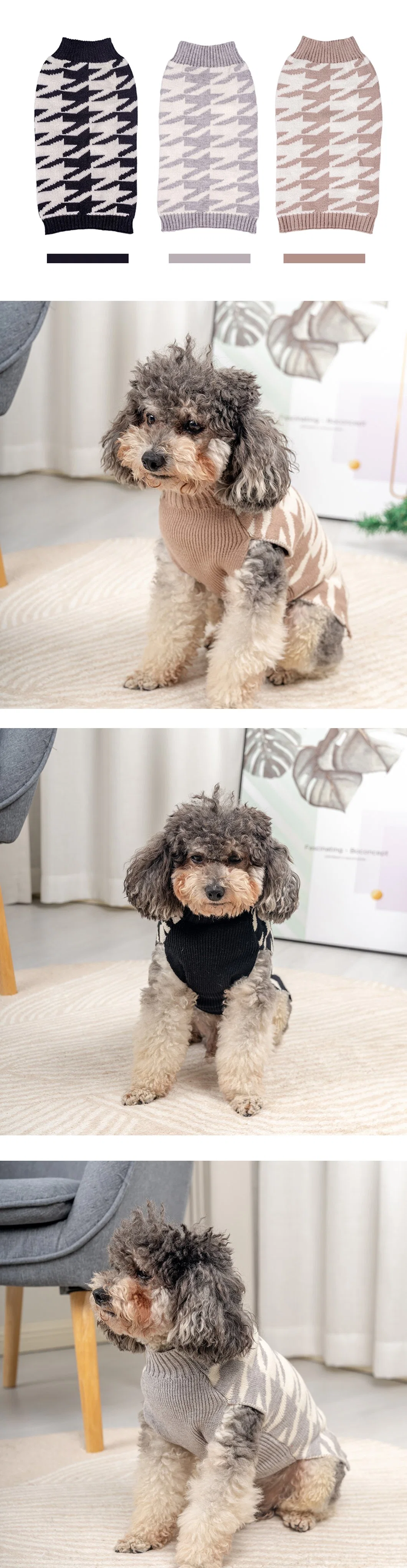 Rena Pet Lozenge Fashionable Comfortable Diamond Pattern Good Quality Warm Knitted Soft Designed Dog Sweater
