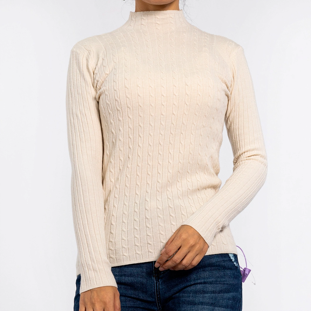 Spring Knitted Apricot Round Neck Twist Long Sleeve Pullover Womens Sweater
