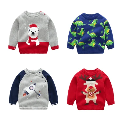 Boutique hochwertige Winter-Kinderpullover, Unisex, 100 % Baumwolle, Strickkleidung, Cartoon-Druck, Weihnachtspullover für Kinder